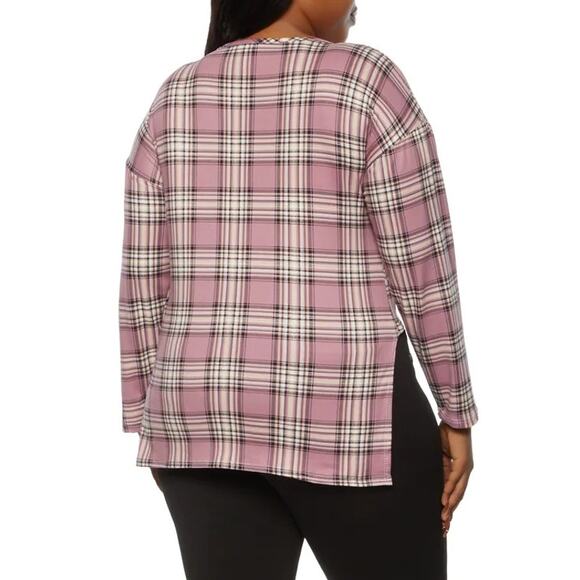 Rainbow Light Purple Plus Size Plaid Print High Low Top - Picture 2 of 2